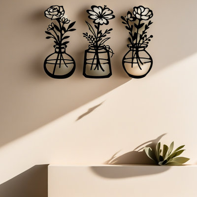 3 Pieces Metal Flowers Wall Arts -housewarming Gifts