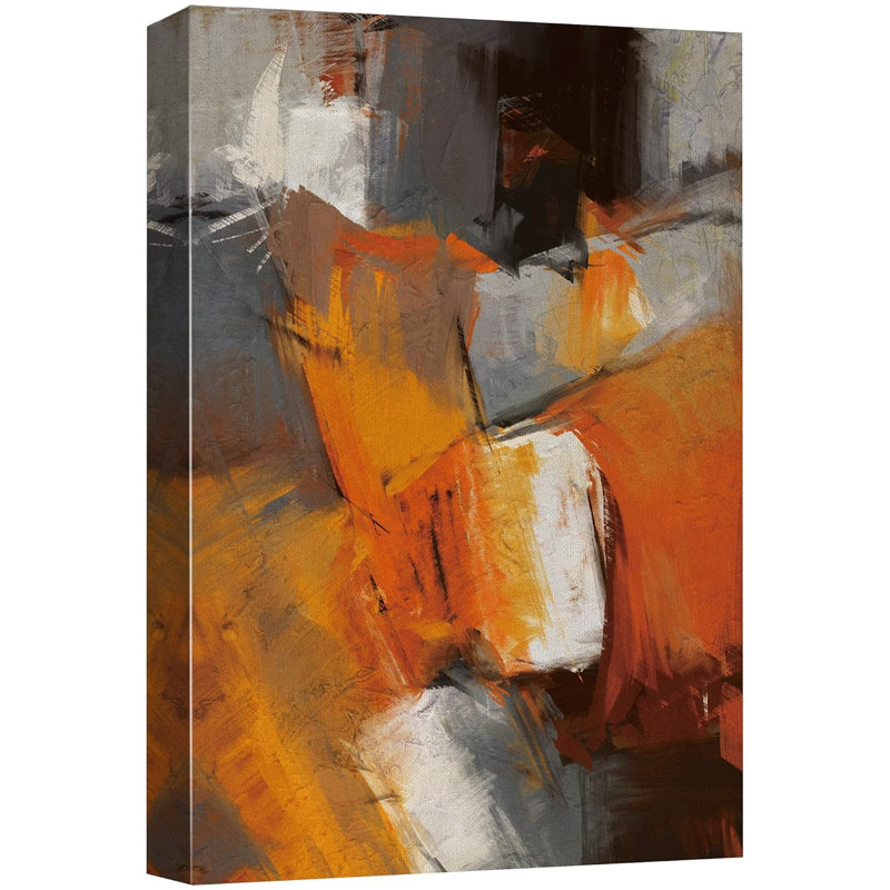 Orange, noir et gris, peinture écaillée, formes abstraites, illustrations, art moderne industriel, H 18 po x l 12 po