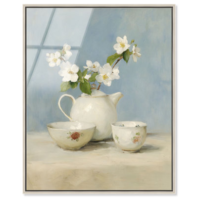 «Teapot Blossoms», reproduction d'art acrylique encadrée par Art Remedy, cadre argenté, 30 x 36