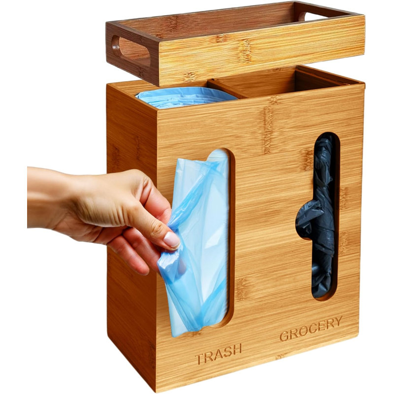 Bamboo Trash Bag Dispenser & Bag Holder