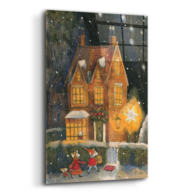  «Cristmas House» par Olga Grebennik, art mural en verre acrylique, 16 po x 24 po