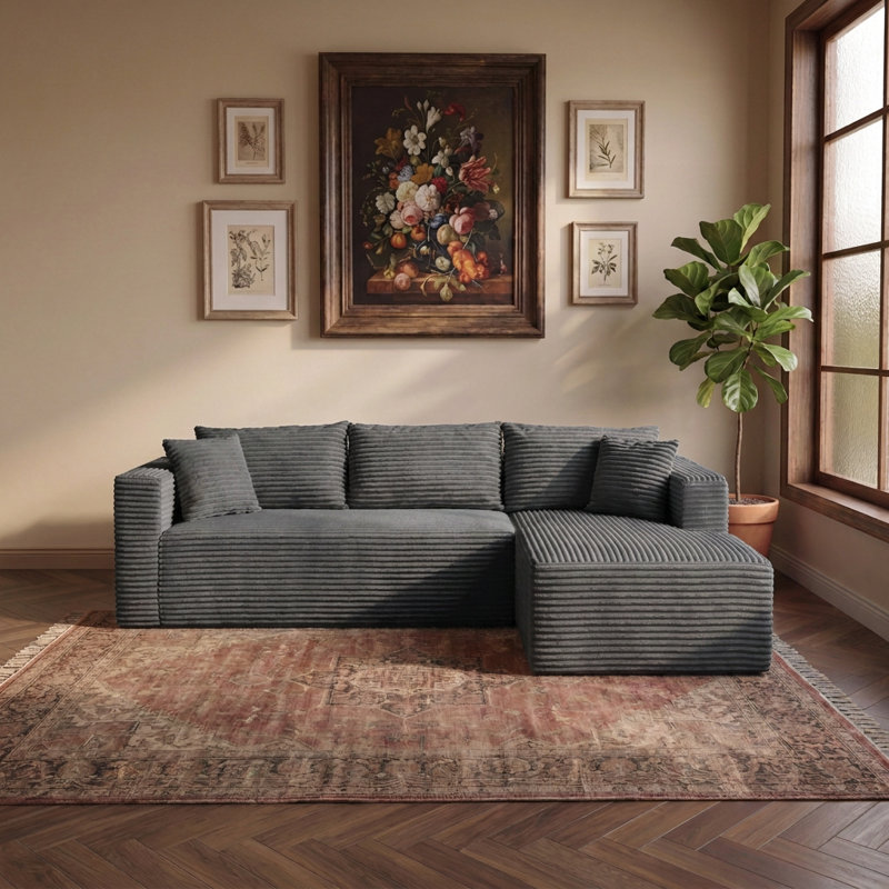 Canapé modulaire en L 105 po avec méridienne, poche latérale et canapé-lit convertible de 105 po, Gris