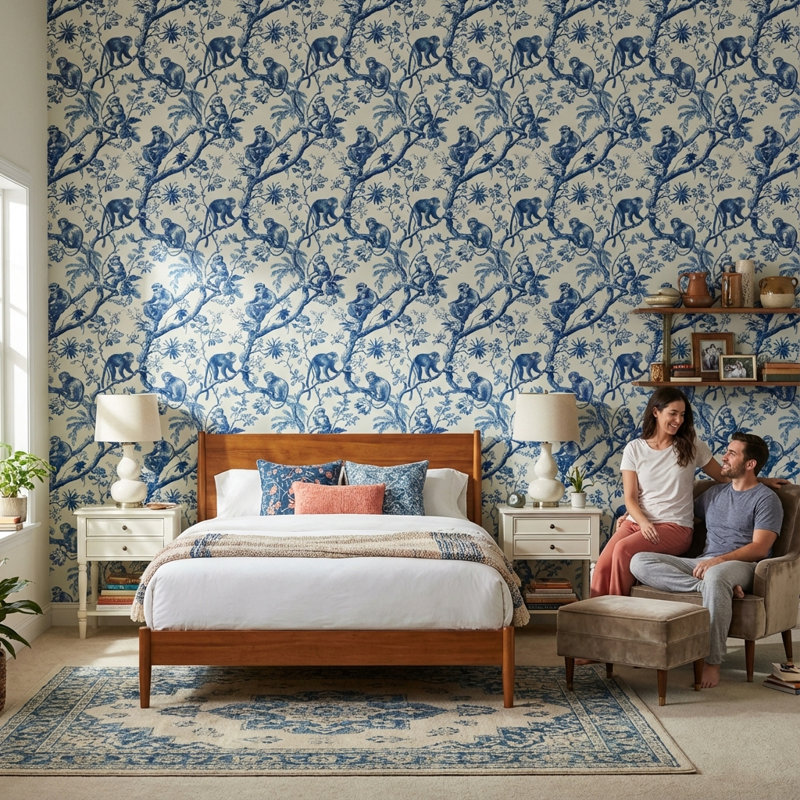 Papier peint floral traditionnel Monkeys Toile, Peler et coller