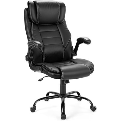 Ergonomic Office Chair, Reclining Executive Office Desk Chair with Adjustable Headrest and Pocket Spring Lumbar Support, Comfortable High Back Leather Computer Chair with Flip Up Armrests