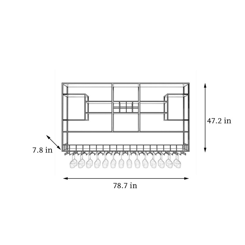 Support à vin mural noir à plusieurs niveaux, H 47,2 po x l 78,7 po x P 7,8 po