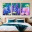 Tableau sur toile tendue représentant des delphiniums bleus et des œillets roses (lot de 3)-1328472161
