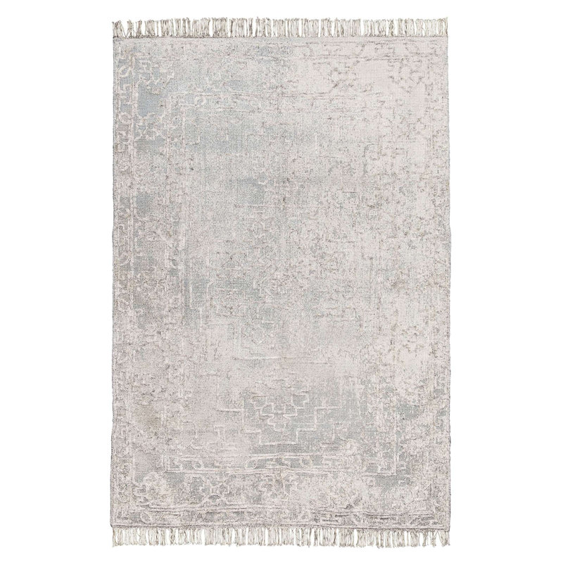 Tapis gris / ivoire en viscose tissé à la main à motif abstrait Brigdon, Rectangle 8 pi 10 po x 12 pi