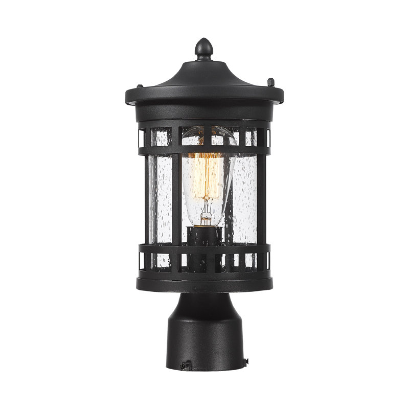 Outdoor Post Lantern–Waterproof Lamp Post Light(Black,14 Inch Height)