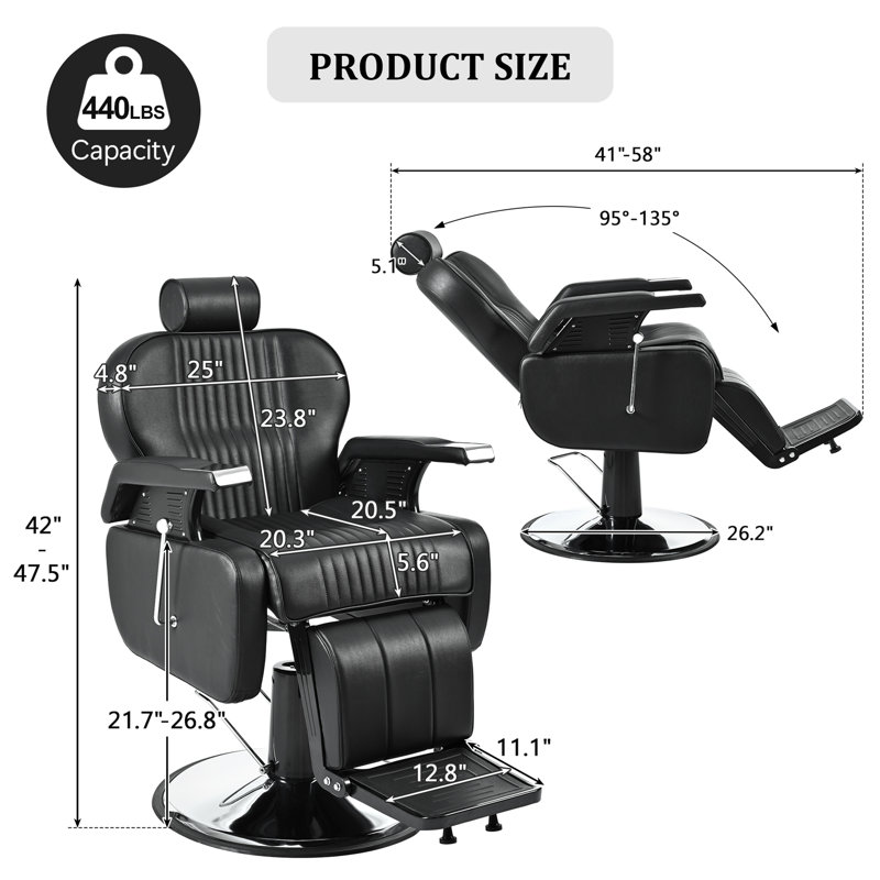 Fauteuil de coiffeur inclinable robuste
