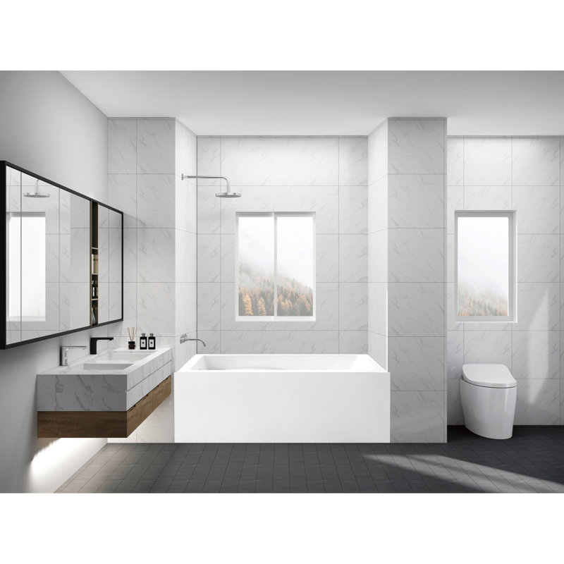 Kingston Brass Aqua Eden 54-Inch Acrylic Rectangular 3-Wall Alcove Tub, Hand Drain and Anti-Skid Surface, Left