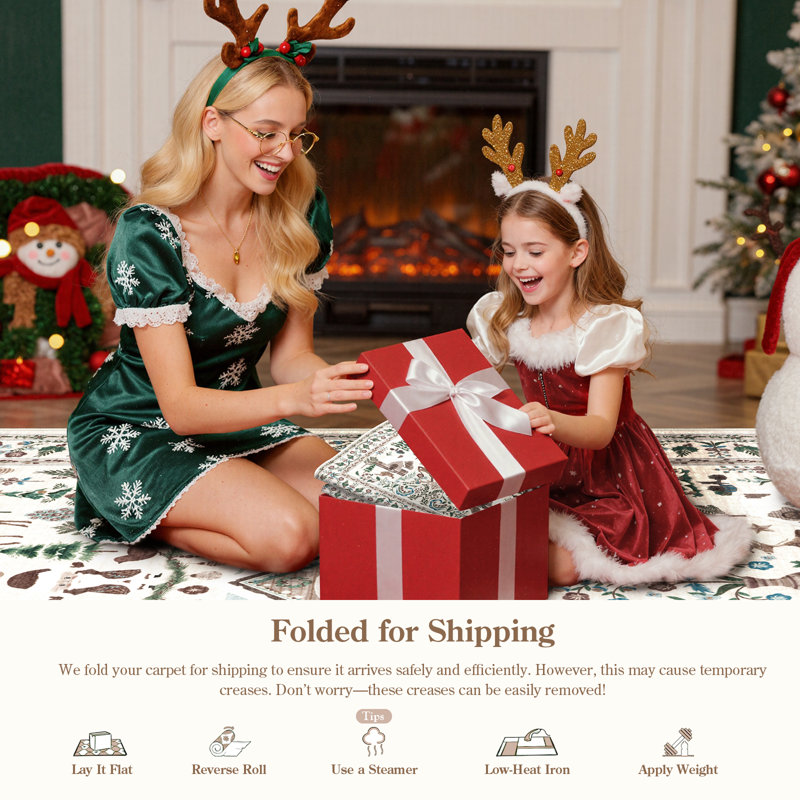 Christmas World Full-Coverage Rug Festive Non-Slip Holiday Carpet Washable Rug Xmas Decor Throw Mat, Rectangle 8' x 10'