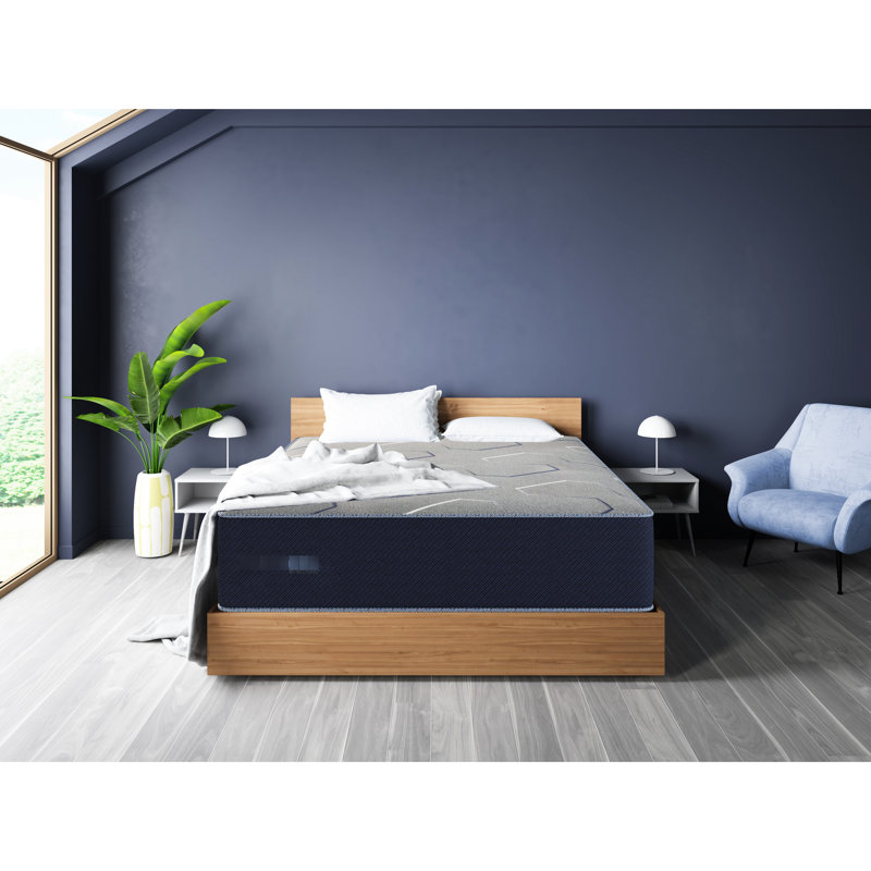 Matelas simple bleu marine avec double refroidissement, unité de ressorts enveloppée individuellement et pour une mousse de sommeil de haute qualité en changement de phase de refroidissement, les ressorts soutiennent l'élan détendu
