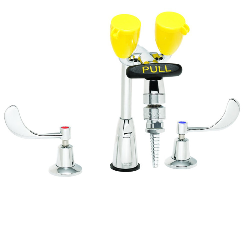 Chrome Counter Mounted Faucet with Integrated Eyewash