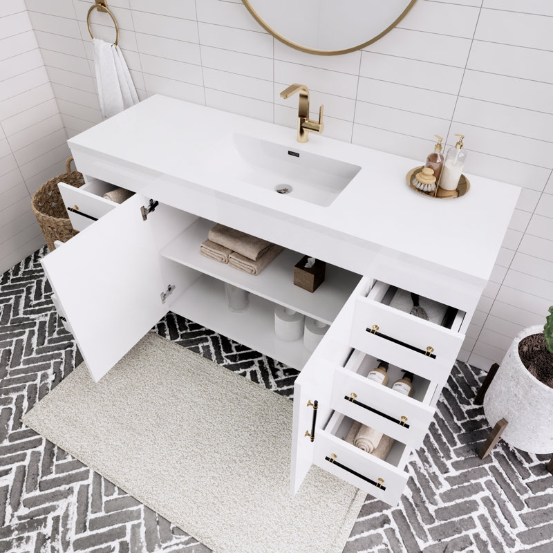 Spring 60" Single Sink Bathroom Vanity, Gloss White