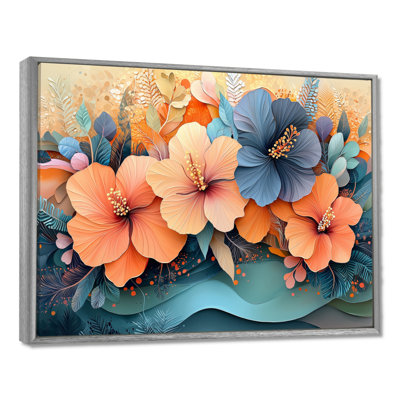 Hibisuc tropical dans une symphonie côtière II - grand hibiscus, art mural