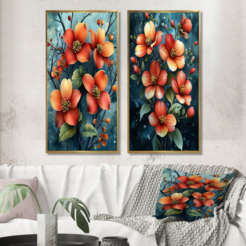 Kinkade I - Collection d'art mural floral 2 pièces, H 28 po x l 25 po, Cadre flottant doré