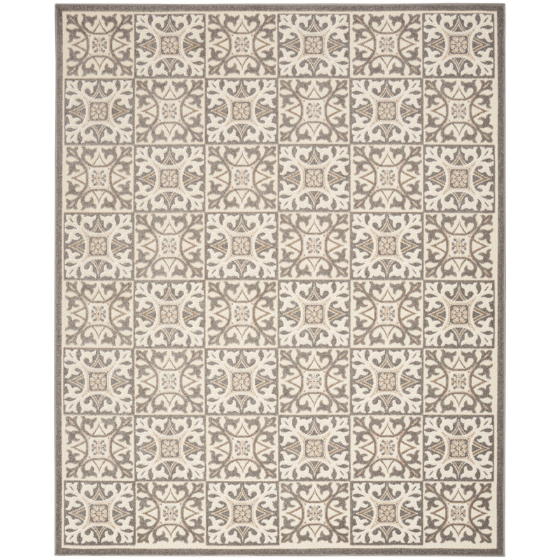 Tapis intérieur / extérieur ivoire / gris Aloha, Rectangle 5 pi 3 po x 7 pi 5 po