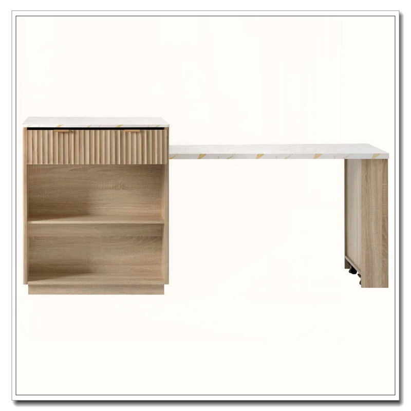 Îlot de cuisine cannelé 82,6 po avec table de salle à manger extensible