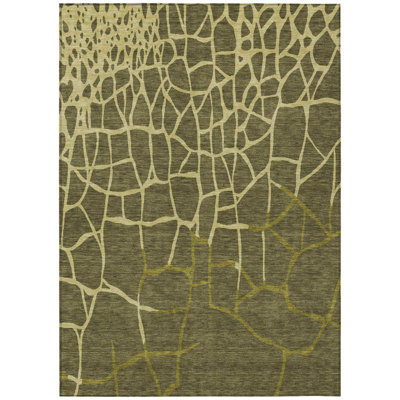 Nazira Olive Washable Indoor-Outdoor Rug - 