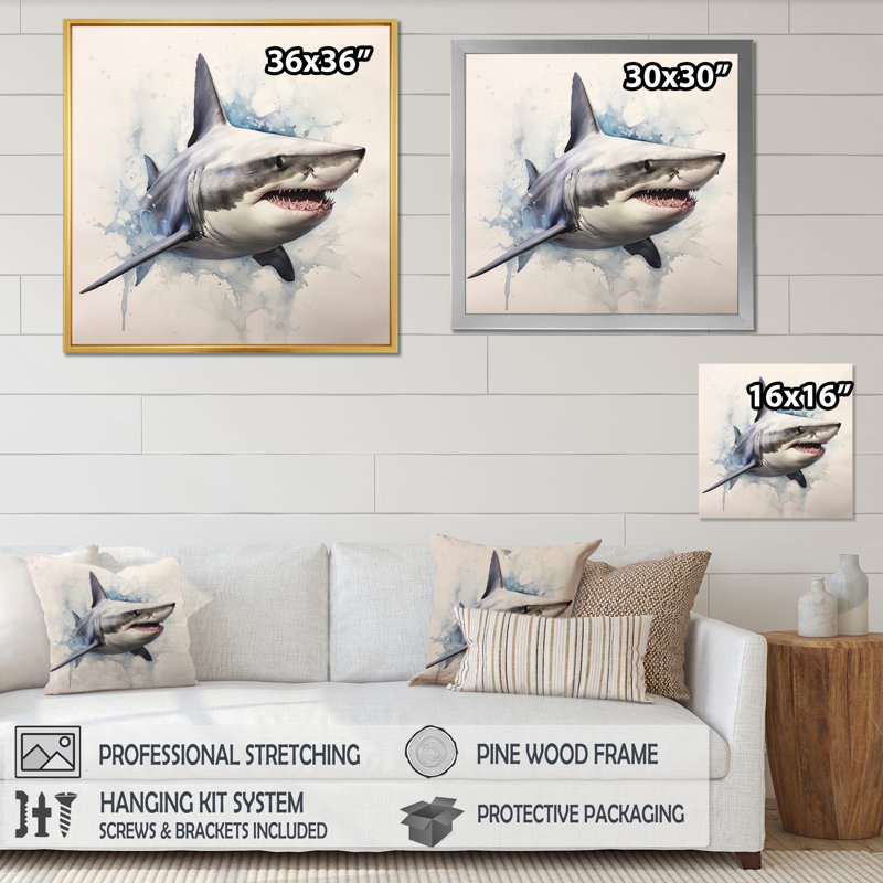 " Fierce Shark I ", 30" H x 30" W x 1" D, Wrapped Canvas