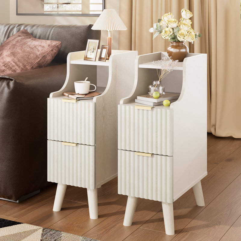 Ensemble de 2 tables de chevet étroites 7,9 po, table de bout mince avec 2 tiroirs, table de chevet moderne, table de chevet pour chambre à coucher, petit espace