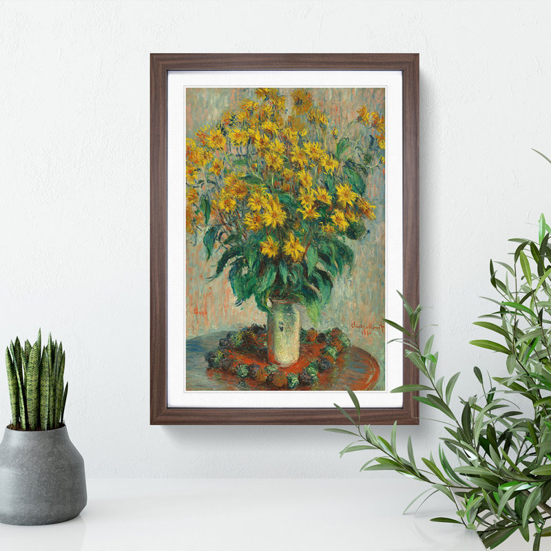 Jerusalem Artichoke Flowers by Claude Monet - Picture Frame Painting, 48cm H x 36cm W x 2cm D, Walnut