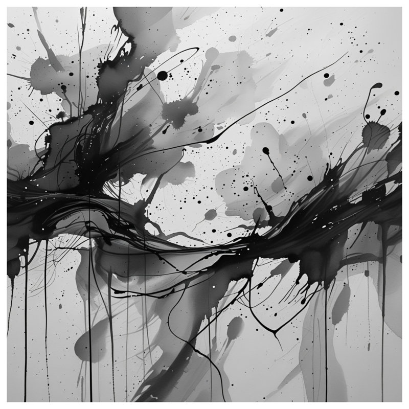 Coussin décoratif noir et blanc avec éclaboussures abstraites, 26 po x 26 po