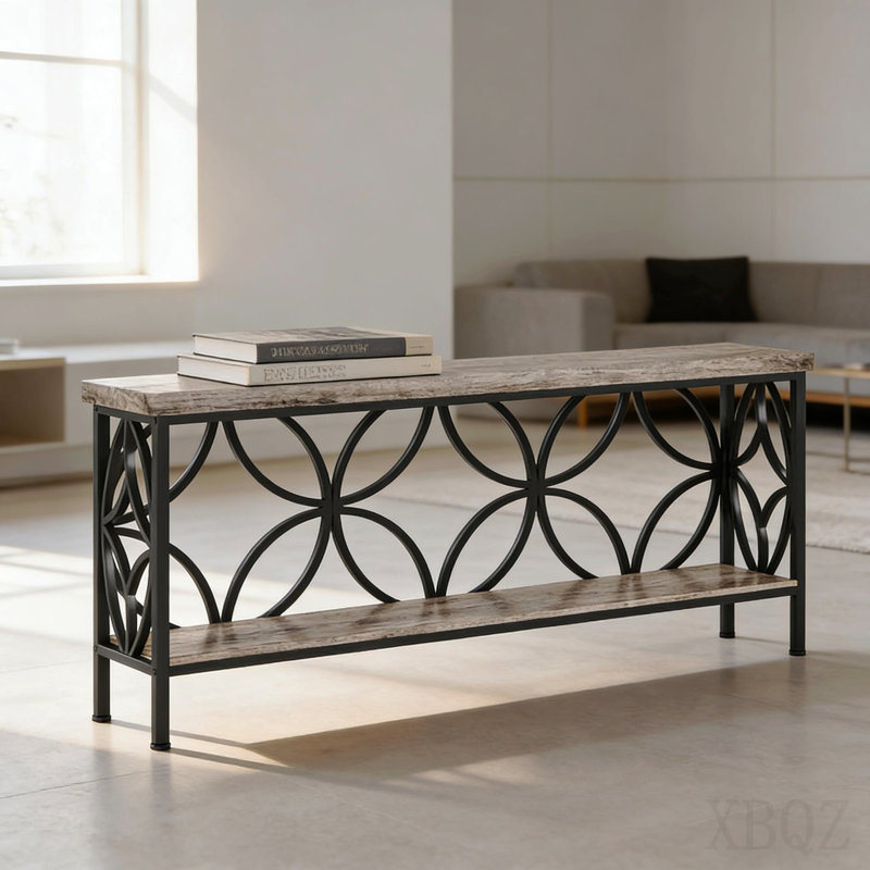 Coffee Table,2-Tier Console Table,Modern Sofa Table, Black, Gris