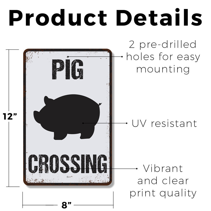 Enseigne de cochon porcine patinée (paquet de 2) 8 pouces x 12 pouces