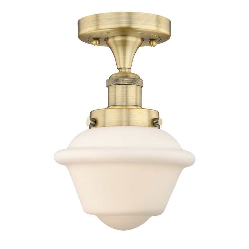 Grourke Glass Semi Flush Mount, Matte White, Brushed Brass