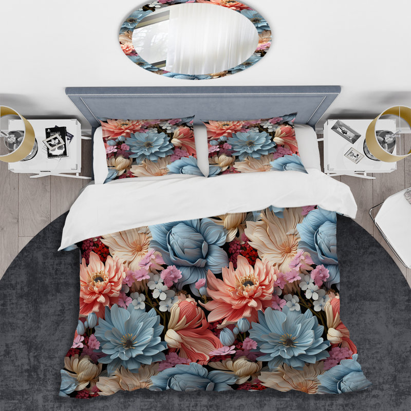 Ensemble de housse de couette à motif pastel victorien, Housse de couette simple + 1 taie décorative stan