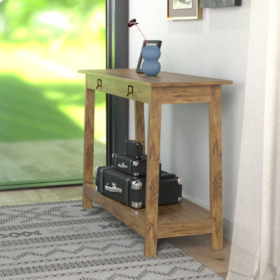 Console avec canapé et étagère de rangement, ton bois de chêne brun