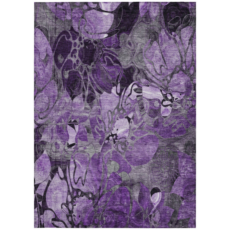 Tapis extérieur lavable antidérapant floral 3 pi x 5 pi mauve