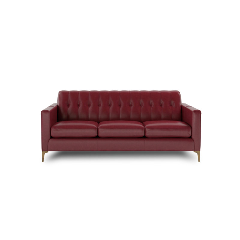 Canapé moderne en cuir capitonné Mid-Century, Rouge