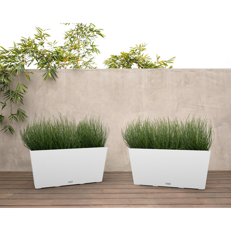 Modern Midori White Recycled Plastic 31" Trough Planter