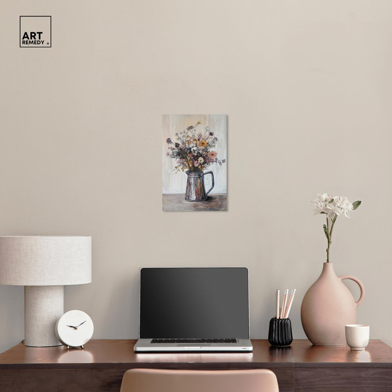 Floral Bouquet in Metal Pitcher Canvas Art, 15" x 10"
