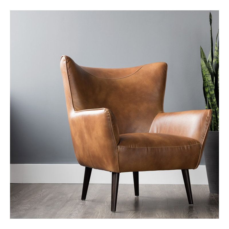 Arsenault Faux Leather Wingback Chair - Brown, Tan Faux Leather
