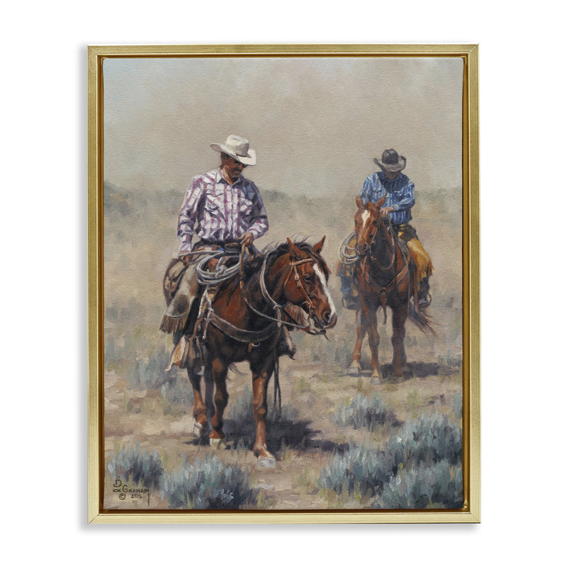 «Dust Bowl Cowboys», art mural encadré par David Graham, Cadre flottant métallique doré, H 21 po x l 17 po