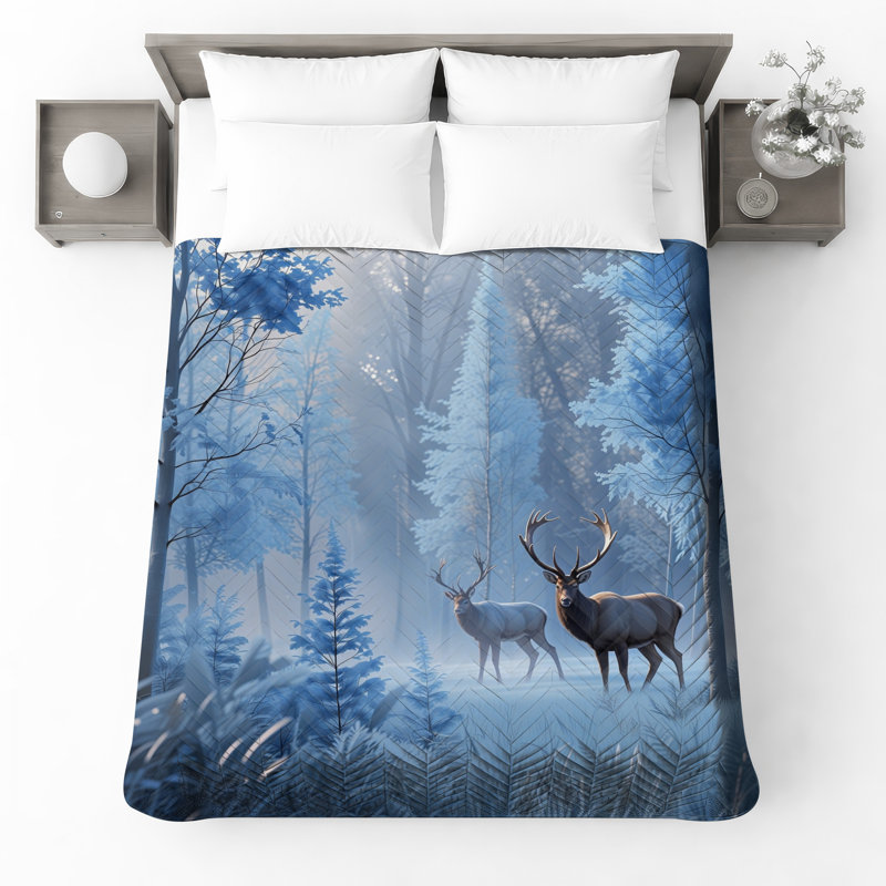 Deer In Frosty Forest Bedding Wildlife couvre-lit nature, Lit simple