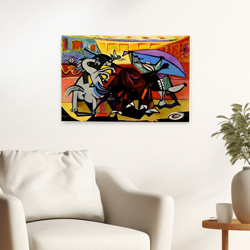 Reproduction d'art dynamique de scène de taureau dynamique, H 16 po x l 24 po