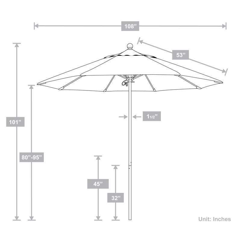 Parasol de marché octogonal 9 pi Willa, Toile Sunbrella® rouge Jockey, Stone Black