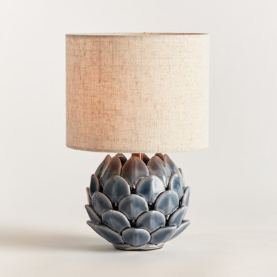Landover Carciofo Artichoke-Form Mini Ceramic Table Lamp with Linen Shade in Blue