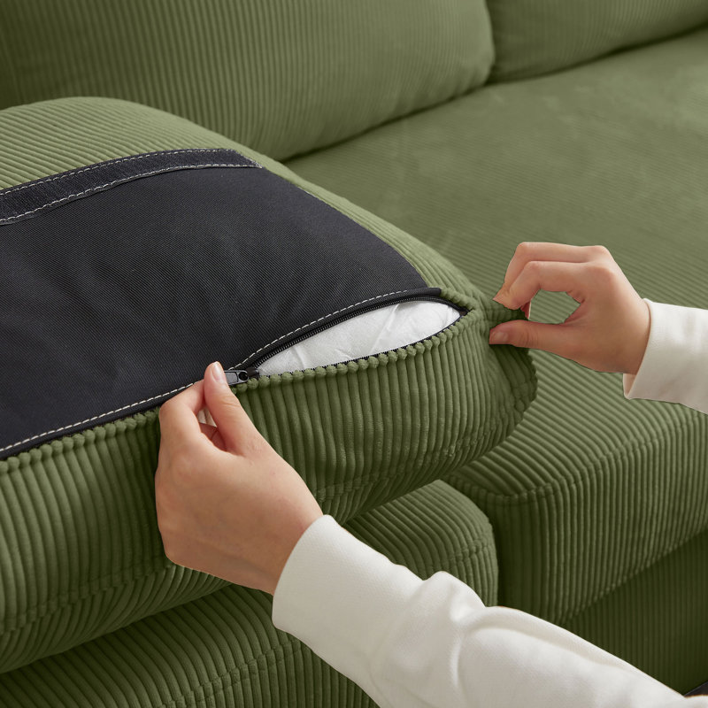 Canapé en U 100,79 po avec 2 repose-pieds en velours côtelé, Velours côtelé vert