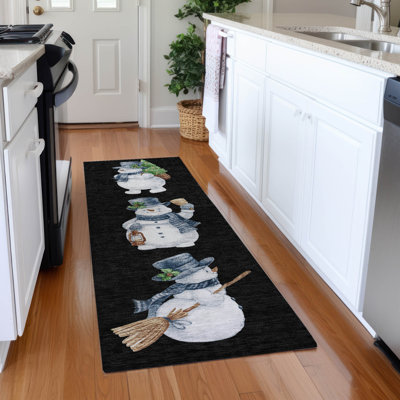 Tapis noir de Noël bonhomme de neige lavable à la machine intérieur / extérieur Xhevrie