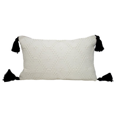 Housse de coussin décoratif ivoire tissé à losanges avec pampilles l 12 po x L 20 po