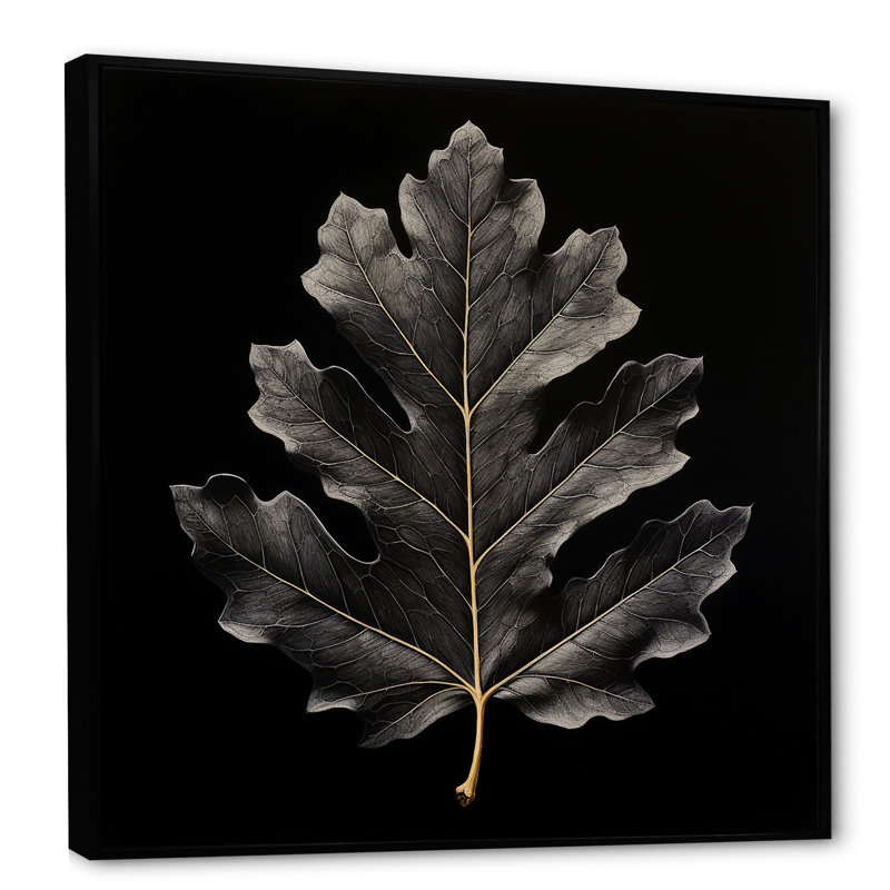 Feuille de chêne noir onyx, Cadre flottant noir, H 36 po x l 36 po x P 1,5 po