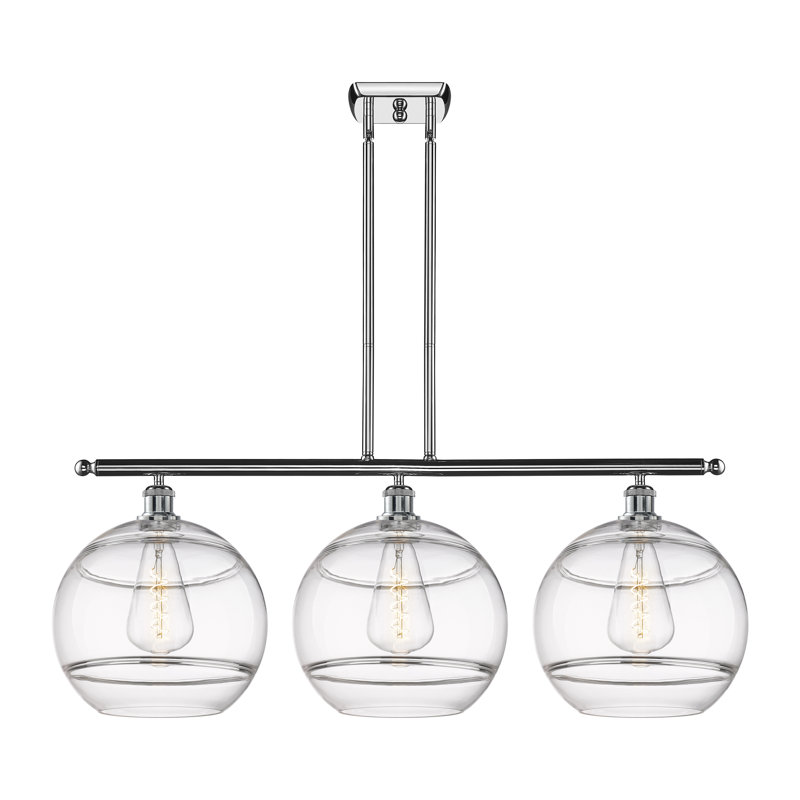 Luminaire suspendu pour îlot de cuisine à 3 lumières Chartoff, Chrome poli, Transparent