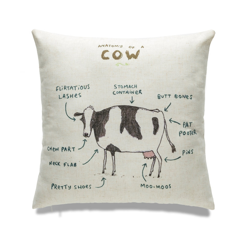 Housse de coussin en lin à imprimé animal , Vache, Housse de coussin seulement - sans coussin