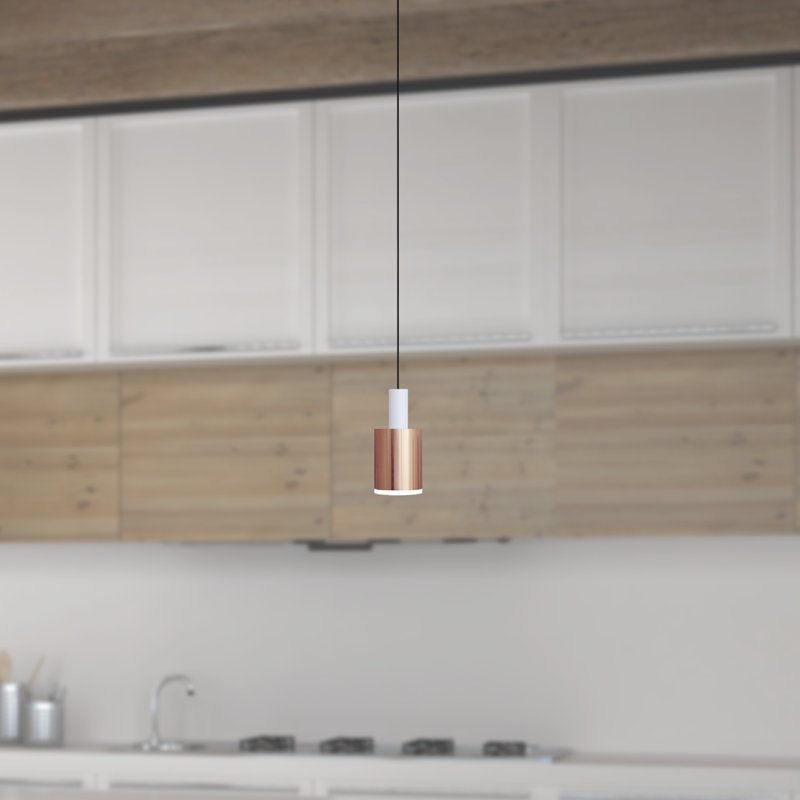 Luminaire suspendu tambour 1 lumière DEL Essoura, Blanc / Cuivre