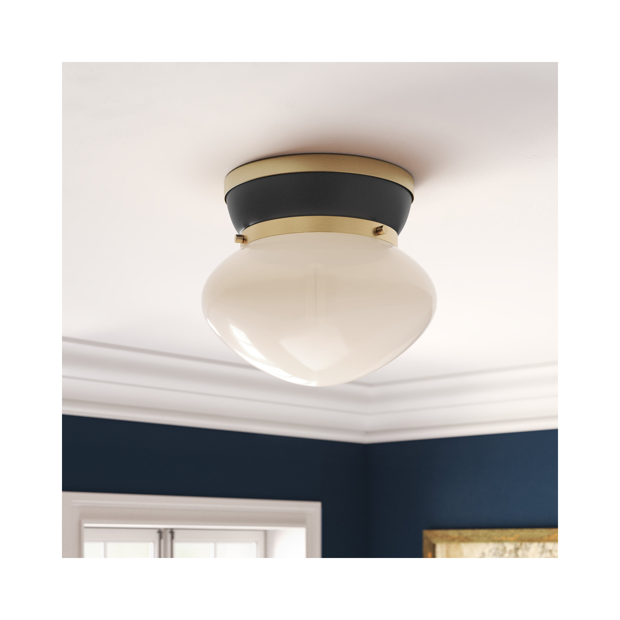 Misty Single Light Glass Flush Mount, Black